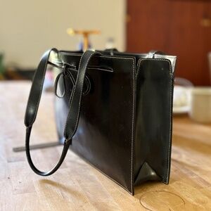 Cristian Flat Black Leather Purse - 12 1/2 x 9 x 3 - Used - Made in Italy